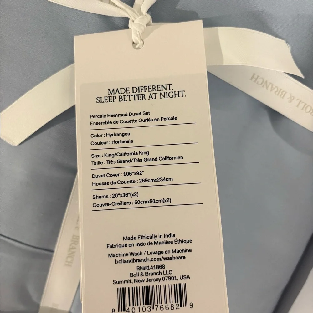 Boll & Branch NWT signature duvet cover and shams king size hydrangea blue gray - Picture 4 of 5